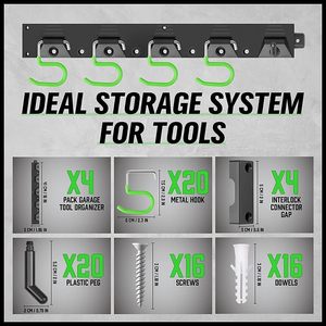 Organisateur d'outils Vcan Crochet de rangement mural pour <span class=keywords><strong>garage</strong></span> Crochets de <span class=keywords><strong>garage</strong></span> pour porte-balai et balai Crochets réglables de 64 pouces Organisateur mural - Product Image 5