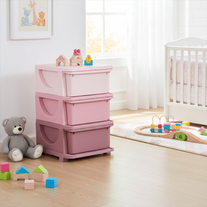 Commode de rangement rose à 3 niveaux efficace, organisateur de jouets pour enfants et coffre pour chambre à coucher, salle de jeux, salon, modèle AL1180 - Product Image 3