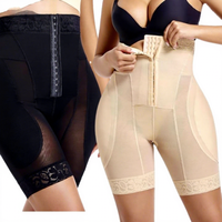 Culotte amincissante taille haute effet ventre plat avec coussinets de hanche amovibles, contrôle 4 rangées de boutons, en tissu nylon élasthanne et fermeture avant à crochets