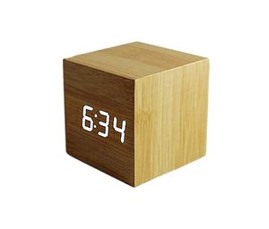 Custom logo Square Wooden Cube <b>Led</b> Desk Productivity Gadget Time Day Temperature Sounds Control Digital Table Alarm <b>Clock</b> - Product Image 1