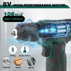 สว่านไร้สาย Hi-Spec 8V มินิ ลิเธียมไอออน แรงบิด 30 นิวตันเมตร ปรับความเร็วได้ มอเตอร์แบบแปรงถ่าน พร้อมอุปกรณ์เสริม สำหรับใช้ในครัวเรือน - Product Image 3