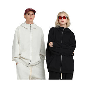 Sweat à capuche surdimensionné de haute qualité 100% coton, fermeture éclair haute, boucles en laine épaisse, personnalisable - Product Image 1