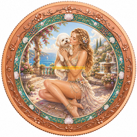 Médaille en cuivre pur 999 de 1 once Troy, colorée, en relief, motif Bichon Frisé et Fille, objet de collection, souvenir artisanal