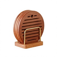 Ensemble de dessous-de-plat ronds en bois de Sapele naturel, creux, pour dissipation de la chaleur, anti-brûlure, avec support pour casseroles, bols et bouilloires