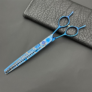 กรรไกรตัดขนสุนัขแบบฟิชโบนสีน้ำเงิน ขนาด 7.5 นิ้ว ทำจากสแตนเลส คุณภาพสูง สำหรับมืออาชีพ - Product Image 3