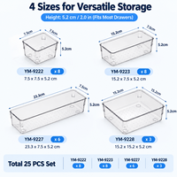 Organizer Laci Dapur 5 10 21 Pcs Set Wadah Peralatan Makan PET Transparan Kotak Penyimpanan Peralatan Anti Selip Modular