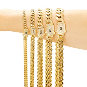 OEM ODM LEPAI Juego de Collar y Pulsera de Cadena Cubana <span class=keywords><strong>Miami</strong></span> de 6-14mm, Oro 14K 18K, Acero Inoxidable, Cadena de Eslabones Cubanos, Estilo Hip Hop - Product Image 1