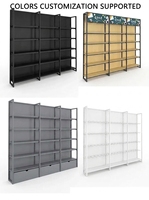 Étagère de supermarché réglable et durable en grain de bois, avec cadre métallique et revêtement en poudre époxy, installation rapide, présentoir multi-usages