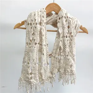 Écharpe de cou en dentelle de coton tricotée pour femmes, châles vintage élégants et doux teints à la plante, collection Y-F