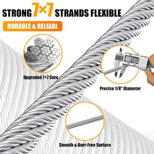 Cable de Acero Inoxidable 316 de Grado Marino, 500 Pies, 7x7, 1/8 Pulgadas, Resistencia a la Rotura de 1850 Libras, para Barandillas de Cubierta - Product Image 6