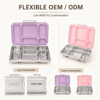 S005 Boîte à lunch mignonne à 5 compartiments en acier inoxydable 304 sans BPA, étanche, compatible micro-ondes, avec joint en silicone, chauffable, fabrication OEM