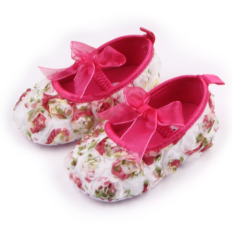 Colorful Rose Soft Butterfly-knot Baby Girl Crib Shoes