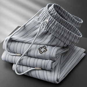 Pantaloni Casual in cotone <span class=keywords><strong>a</strong></span> <span class=keywords><strong>righe</strong></span> da uomo di lusso leggero pantaloni sportivi in cotone <span class=keywords><strong>a</strong></span> <span class=keywords><strong>righe</strong></span> elasticizzato in vita sottile e traspirante - Product Image 4