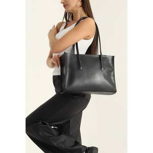 Sac fourre-tout minimaliste en cuir véritable, couleur unie, ouverture supérieure, sac à main pour femme, style toutes saisons - Product Image 1