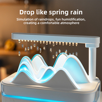 Humidificateur Goutte de Pluie 350ml, Design Paysage Montagneux, Diffuseur d'Huiles Essentielles Ultrasonique, Humidificateur de Bureau USB avec Veilleuse
