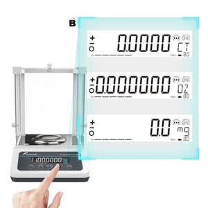 Chính xác 0.0001g kỹ thuật số phòng thí nghiệm phân tích cân bằng điện tử Quy mô thép không gỉ nội bộ hiệu chuẩn LCD 0.1g 0.001g OEM - Product Image 6