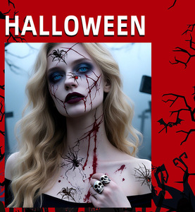 Tatouages temporaires toile d'araignée pour Halloween, maquillage de visage pour Halloween, faux tatouages réalistes 3D toile d'araignée pour enfants et adultes - Product Image 6