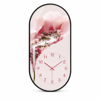 Jam Dinding Jarum PVC HD Modern dengan Desain Air Terjun Desa Bunga Mawar untuk Dekorasi Ruang Tamu