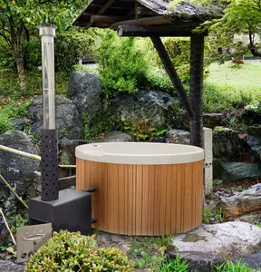 最畅销的松木热木热水浴缸室外桶红雪松热水浴缸带燃木炉