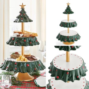 Support à collations en forme de sapin de Noël à 2 niveaux, en résine durable, support à desserts Père Noël 30x30x30cm pour la décoration de table festive des fêtes - Product Image 3