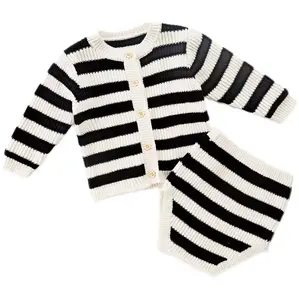 Custom Unisex New Born Baby Sweater Set Biologisch Katoen Gebreide Baby Pullover Casual Winter Peuter Kids Trui Set