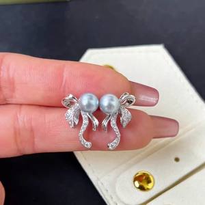 Pendientes de Plata de Ley S925 22660, Accesorios de Perlas DIY de Moda con Cuentas de 6-7 mm, Soporte Vacío para Mujer - Product Image 2