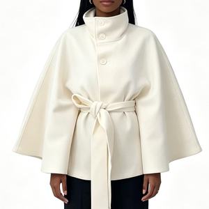 Abrigo de lana tipo poncho elegante para mujer con cuello alto y cinturón, mangas murciélago, estilo minimalista, ropa de abrigo de invierno, personalizado OEM. - Product Image 1