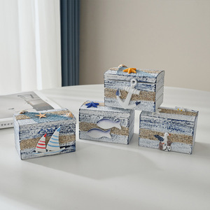 Ocean Themed Wooden Jewelry Box Mediterranean Style Beach Decor Rectangular <b>Storage</b> Box For Living Room <b>Tabletop</b> Prop - Product Image 3