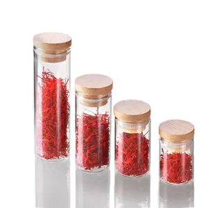 Toples Kaca Sisi Lurus Mini 10Ml, Toples Kaca Kedap Udara dengan Tutup Kayu untuk Kemasan Safron