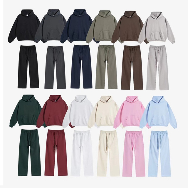 Factory Wholesale Casual Hoodie Sweatpants 100% Cotton Fleece Sweatsuits for Men Solid Color Hoodie Sets Custom Logo