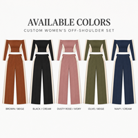 Ensemble deux pièces personnalisé pour femme, haut court à manches longues et pantalon large, couleur contrastée, pour une tenue décontractée et tendance