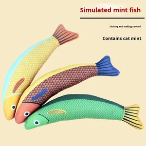Dibujos animados <span class=keywords><strong>Catnip</strong></span> Fish Teasing Stick Lino Mint Simulated <span class=keywords><strong>Pet</strong></span> <span class=keywords><strong>Toy</strong></span> para autoplacer Alivio del aburrimiento Juguete de pez resistente a mordeduras para gatos - Product Image 4