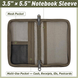 Water Resistant Waxed Canvas Notebook Cover with Pen Holder Journal Cover for Field Notes &amp; <strong>Moleskine</strong> Cahier with YKK Zipper - Product Image 5