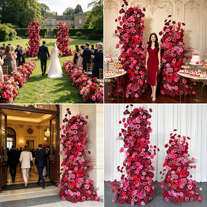 Composition florale artificielle de roses rouges et roses, luxueuse, moderne et réaliste, faite à la main en soie, pour décoration de mariage, réutilisable et recyclable - Product Image 4