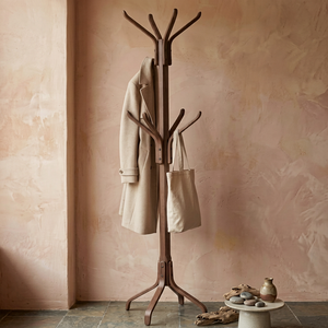 Porte-manteau moderne en bois avec 12 crochets, design scandinave, meuble de rangement autoportant pour entrée et salon - Product Image 1