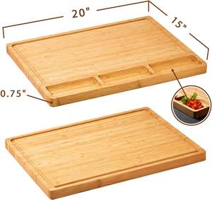Modern 3-Piece Rectangle Wood Bamboo Tray <b>Set</b> with High Quality Plated Handle <b>Serving</b> Food <b>Dishes</b> for Parties - Product Image 5