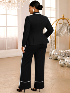 AM050847 Completo Due Pezzi da <span class=keywords><strong>Donna</strong></span> Elegante di Alta Qualità, Camicetta a Maniche Lunghe e Pantaloni a Gamba Larga, <span class=keywords><strong>Abbigliamento</strong></span> <span class=keywords><strong>Business</strong></span> Nero all'Ingrosso - Product Image 3