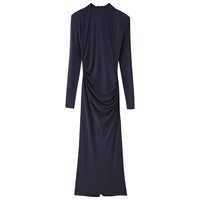 Robe midi décontractée et élégante pour femme, nouvelle collection 2026, avec épaulettes, style rétro chic à manches longues.