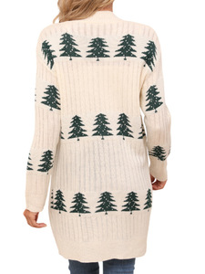 Cardigan long en tricot jacquard torsadé pour <span class=keywords><strong>femme</strong></span>, motif sapin <span class=keywords><strong>de</strong></span> <span class=keywords><strong>Noël</strong></span>, ouvert sur le devant, coupe décontractée, pour l'hiver - Product Image 5