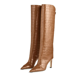 Bottes longues élégantes pour femmes à imprimé animal, talons hauts, bout pointu, bottines tendance à hauteur du genou, tige droite - Product Image 5