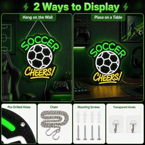 Enseignes néon LED « Soccer Cheers » à intensité variable, alimentées par USB, lumière d'ambiance, décoration de vitrine, lumière indicatrice de rue, personnalisable - Product Image 2