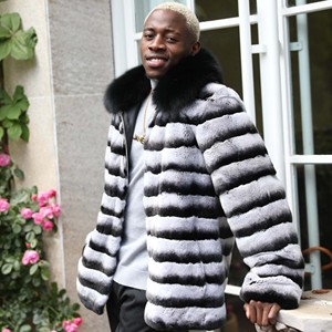 Abrigo de piel de conejo <span class=keywords><strong>Chinchilla</strong></span> tinte cálido de lujo de talla grande para hombre - Product Image 4