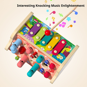 เปียโนไม้ห้าด้านธีมแมวน่ารักทำจากไม้ตีตัวตุ่นเกม Montessori เครื่องดนตรีเล่นเกม whack A mole - Product Image 3