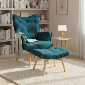 CARLFORD Modern Comfortable Fabric Light Blue <strong>Recliner</strong> <strong>Chair</strong> with <strong>Footstool</strong> Armchair for Living Room Bedroom Accent <strong>Chair</strong> - Product Image 1