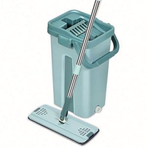 Serpillère en microfibre Easy Clean pour nettoyage humide et sec, avec poignée extensible, seau en acier mains libres et essorage quatre côtés, grande capacité - Product Image 1