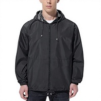 Veste unisexe noire à capuche coupe-vent en toile fine avec fermeture éclair, logo sur le devant, style décontracté pour l'hiver, en polyester, coupe classique