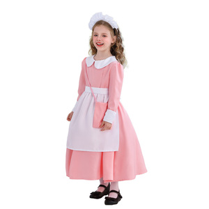 Costume da Cameriera Vintage per Bambine, Set in Poliestere Rosa con Maniche Lunghe, Grembiule Bianco e Copricapo, Outfit per Giochi di Ruolo e Giornate a Tema - Product Image 5