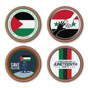 Free Sample Custom Map Palestine Flag Wooden Cork Coaster for Promotional Business Gifts