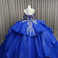 Robe de bal de Quinceañera bleue à sequins, longueur ras du sol, avec appliques dorées, style mexicain, pour Sweet 16, Vestidos De 15 Anos, grande taille, en dentelle naturelle