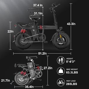 Bicicletta Elettrica Pieghevole per Adulti, Motore da 750W, Velocità Massima 40 km/h, Batteria Rimovibile 48V 20Ah, Autonomia 55-88 km, E-bike Leggera e Portatile da 14'' - Product Image 6